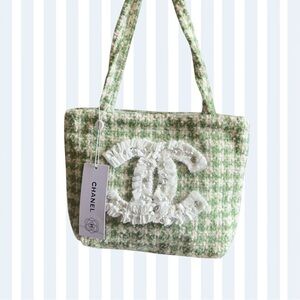CC Light Green and White Tweed Tote GWP